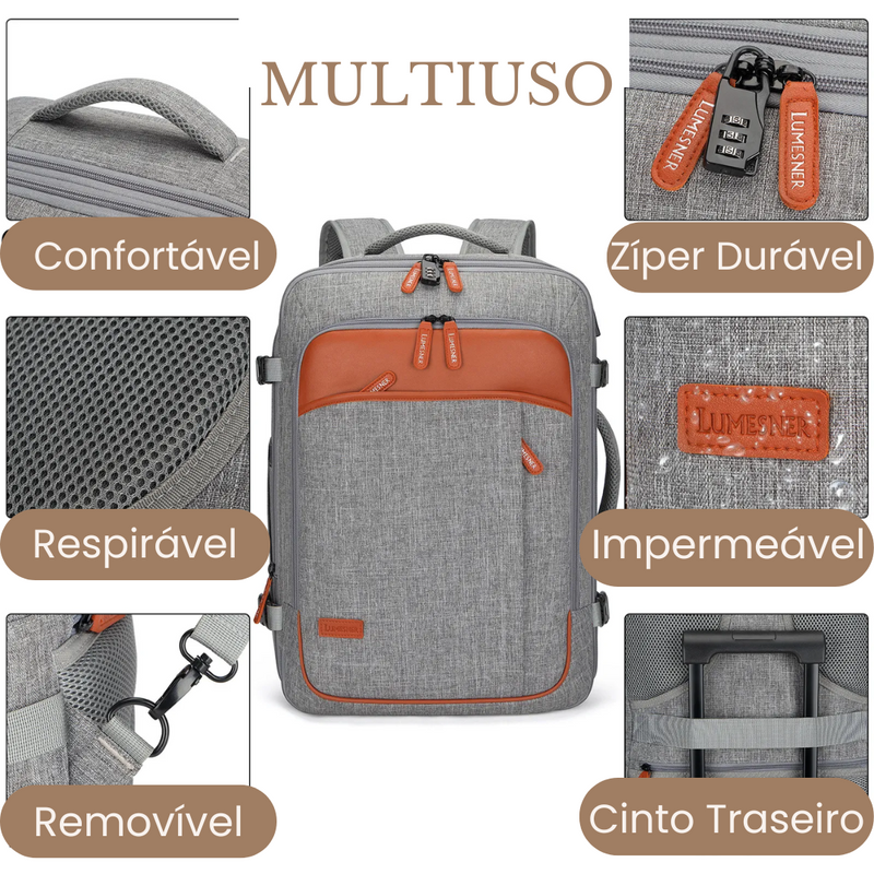 Mochila de Viagem VersaBag com Carregamento USB + 3 necessaires inclusas