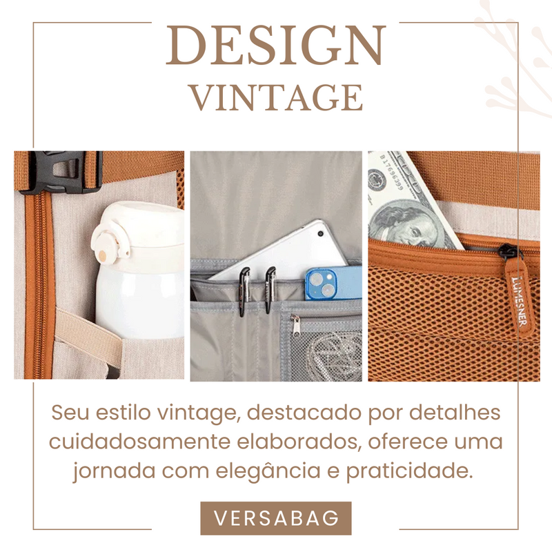 Mochila de Viagem VersaBag com Carregamento USB + 3 necessaires inclusas