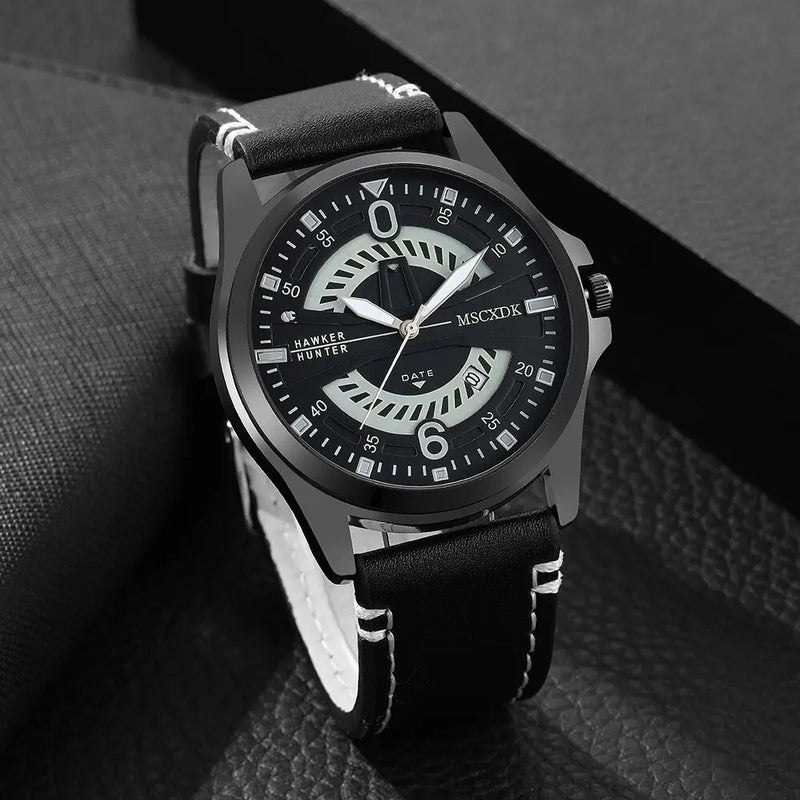 MSCXDK Fashion Men Watch Top Brand Luxury Outdoor Sport Mens Watches Leather Automatic Date Military Wristwatch Belt Set