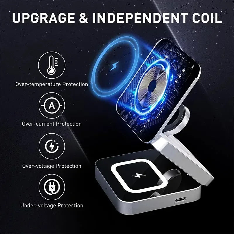 Foldable 3 in 1 Magnetic Travel Wireless Charging Station for IPhone 15,14,for AirPods 3/2 iWatch 9 8 7 for Samsung Galaxy S23