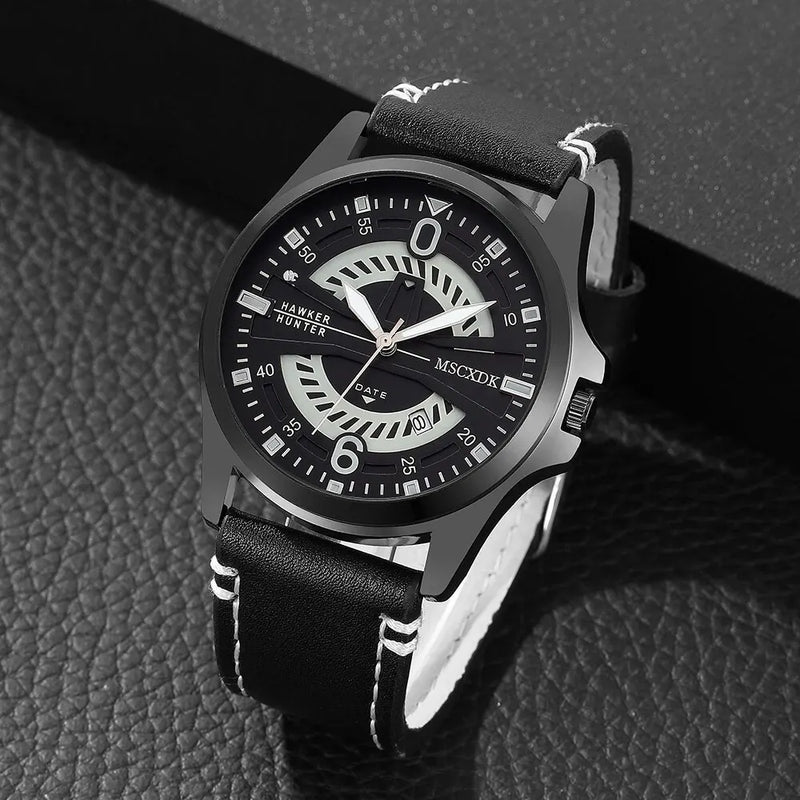 MSCXDK Fashion Men Watch Top Brand Luxury Outdoor Sport Mens Watches Leather Automatic Date Military Wristwatch Belt Set