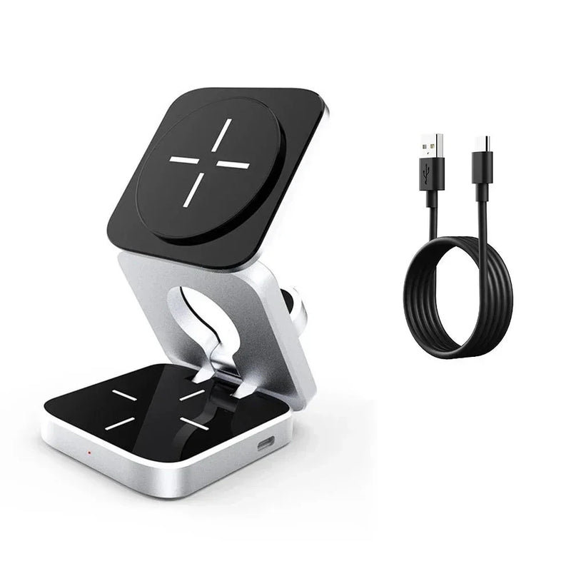 Foldable 3 in 1 Magnetic Travel Wireless Charging Station for IPhone 15,14,for AirPods 3/2 iWatch 9 8 7 for Samsung Galaxy S23