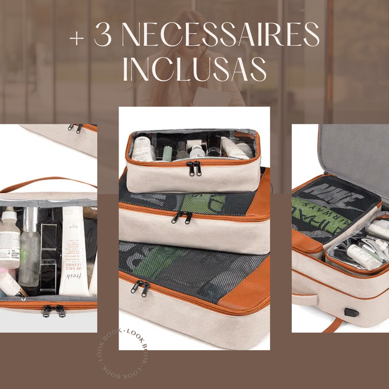 Mochila de Viagem VersaBag com Carregamento USB + 3 necessaires inclusas